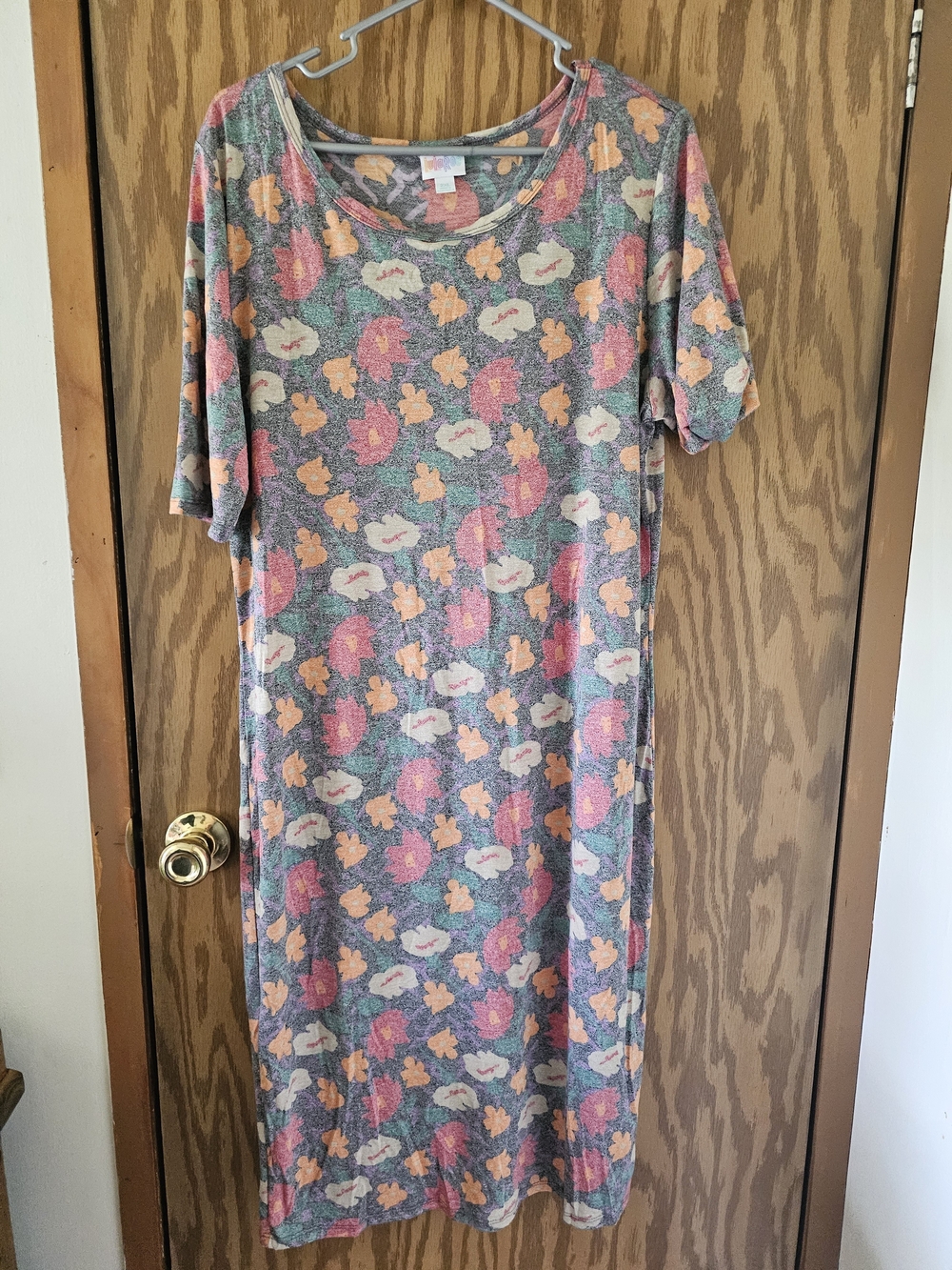 LuLaRoe Floral Midi Dress in Pink, Peach & Gray
